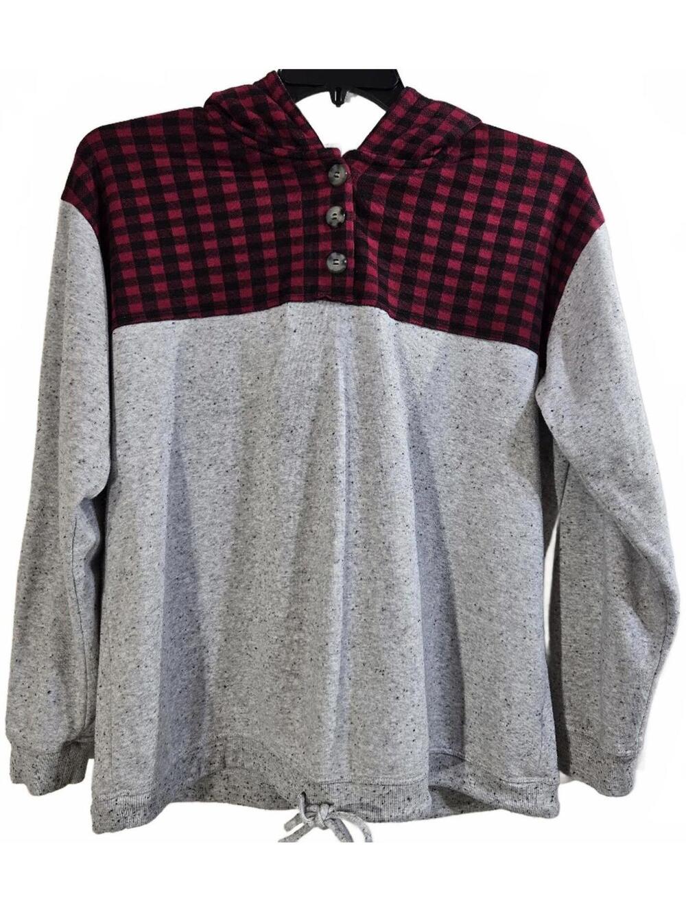 Maurices Long Sleeve Hoodie with Red and Black Checkered Yoke and Hood Size XXL